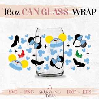 Cinderella Ears Can glass wrap SVG 16oz, Cinderella Glass Svg, Princess Crown Wrap Svg