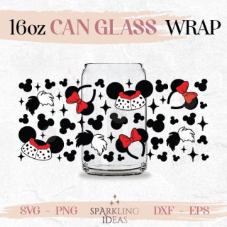 Cruella Ears Can glass wrap SVG 16oz, Villains Hat Ears Wrap Svg, Magical Ears Glass Svg, Villains Inspired Wrap Svg