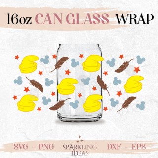 Dumbo Inspired Can glass wrap SVG 16oz, Dumbo Hat Circus Glass Svg, Cute elephant Wrap Svg