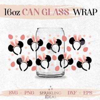 Easter Bunny Ears Can Glass SVG, Mouse Easter Headband Bunny Cut File Svg, Happy Easter Mouse Rabbit Wrap Svg