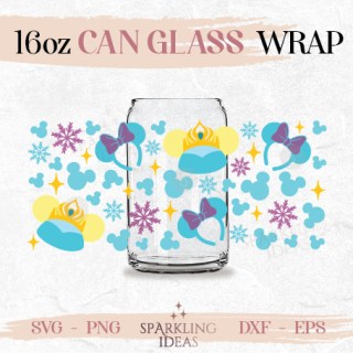 Elsa Ears Can glass wrap SVG 16oz, Frozen Glass Svg, Princess Wrap Svg