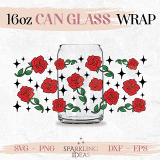 Enchanted Rose Can glass wrap SVG 16oz, Beauty and the Beast  Glass Svg, Princess Inspired Wrap Svg