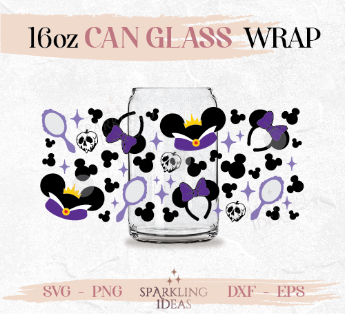 Evil Queen Ears Can Glass SVG, Villains Hat Ears Wrap Svg, Magic Ears Inspired Svg Wrap for Glass Can, Villains Inspired Wrap Sv