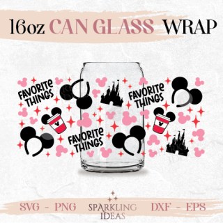 Favorite Things Mickey Ears and Coffee Can glass wrap SVG 16oz, Magical Castle Libbey Glass Svg, Mouse Ears Headband Wrap Svg