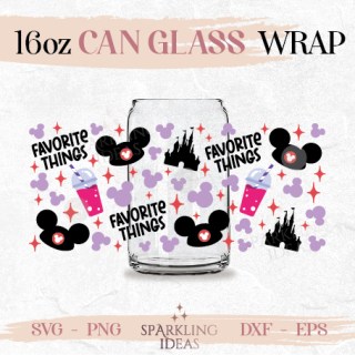 Favorite Things Mickey Hat Ears and Bubble tea Can glass wrap SVG 16oz, Magical Castle Glass Svg, Mouse Ears Headband Wrap Svg