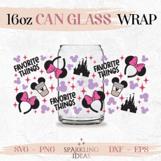 Favorite Things Mickey Ears and Coffee Can glass wrap SVG 16oz, Magical Castle Glass Svg, Mouse Ears Headband Wrap Svg