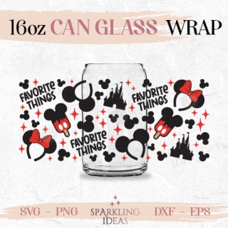Favorite Things Mouse Ears and Ice Cream Can glass wrap SVG 16oz, Magical Castle Glass Svg, Mouse Ears Headband Wrap Svg