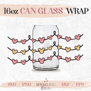 Love Heart Can glass wrap SVG 16oz, Love String Mouse Ears Glass Svg, Valentines Mouse Wrap svg, Mouse Valentine's day svg