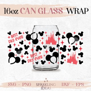 Magical Mouse Ears Can glass wrap SVG 16oz, Magical Castle Glass Svg, Mouse Ears Headband Wrap Svg