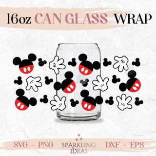 Mouse Ears Gloves Can glass wrap SVG 16oz, Magic Kingdom Glass Svg, Mouse Hands Wrap Svg, Mouse Ears Svg