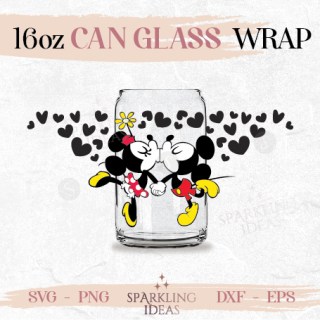 Mickey kissing Minnie Can glass wrap SVG 16oz, Mouse Valentines  Glass Svg, Valentines Wrap svg, Mouse Valentine's day svg