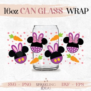 Purple Easter Bunny Ears Can Glass SVG, Mouse Easter Bunny Cut File Svg, Happy Easter Mouse Rabbit Wrap Svg
