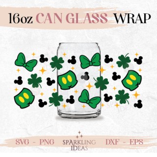 Mouse Pants and Mouse Bow Can glass wrap SVG 16oz, St Patrick's Day Glass Svg, Mouse Shamrock Inspired Wrap Svg, Lucky Mouse Svg