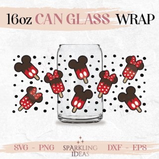 Mouse Ears Popsicles Can glass SVG 16oz, Ice Cream Mouse Ears Glass Svg, Summer Snack Mouse Inspired Wrap Svg