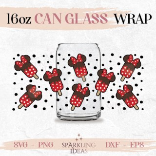 Mouse Girl Ears Popsicles  can Glass 16oz SVG, Mouse Ice Cream Ears Svg, Summer Snack Mouse Inspired Wrap Svg