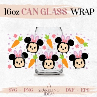 Easter Mouse Can Glass SVG, Minnie Tsum Tsum Easter Bunny Wrap Svg, Easter Ears Wrap svg