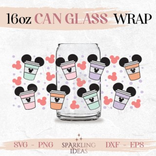 Coffee Mouse Ears Can Glass SVG, Love Coffee Cut Files, Cold Cup Inspired Wrap, Mom Coffee Can Svg, Mouse Ears Wrap Svg