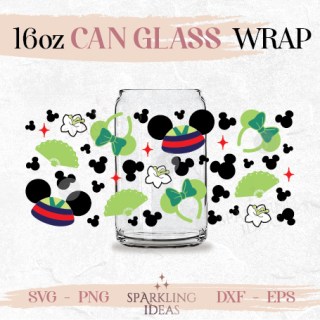 Mulan Ears Can glass wrap SVG 16oz, Magical Ears Glass Svg, Princess Wrap Svg