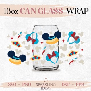Pocahontas Ears Can glass wrap SVG 16oz, Magical Ears Glass Svg, Princess Wrap Svg