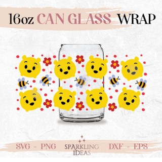 Pooh Can Glass SVG, Tsum Tsum Pooh Glass Svg, Pooh Bear Wrap Svg, Honey Bear Inspired Wrap Svg