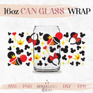 Queen of Hearts Ears Can glass wrap SVG 16oz, Villains Hat Ears Wrap Svg, Magical Ears Glass Svg, Villains Inspired Wrap Svg