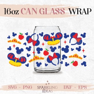 Snow White Ears Can glass wrap SVG 16oz, Snow White and the Seven Dwarfs Libbey Glass Svg, Princess Wrap Svg
