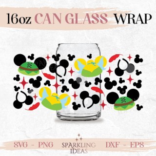 Tinker Bell Ears Can glass wrap SVG 16oz, Peter Pan Ears Glass Svg, Magical Inspired Wrap Svg