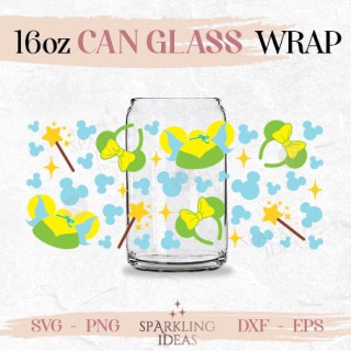 Tinker Bell Ears Can glass wrap SVG 16oz, Peter Pan Glass Svg, Princess Wrap Svg