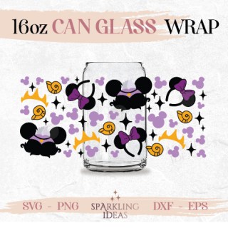 Ursula Ears Can glass wrap SVG 16oz, Villains Hat Ears Wrap Svg, Magical Ears Glass Svg, Villains Inspired Wrap Svg, Little Mermaid Svg