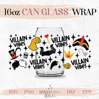 Villain Vibes Can glass wrap SVG 16oz, Villains Glass Svg, Villains Inspired Wrap Svg