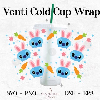 Stitch Easter Bunny Cold Cup Wrap SVG, Easter Bunny Ears Cold Cup Svg, Happy Easter Lilo And Stitch Wrap Svg