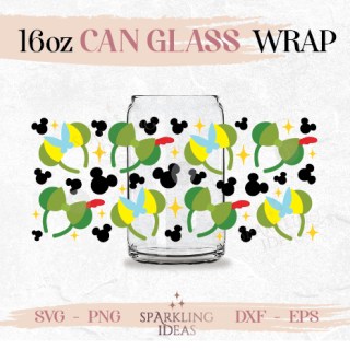 Tinker Bell Headband Can glass wrap SVG 16oz, Peter Pan Headband Glass Svg, Magical Inspired Ears Wrap Svg