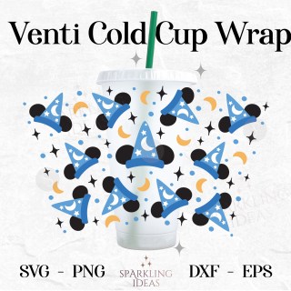 Mickey Ears Sorcerer Hat No Hole Starbucks Wrap SVG