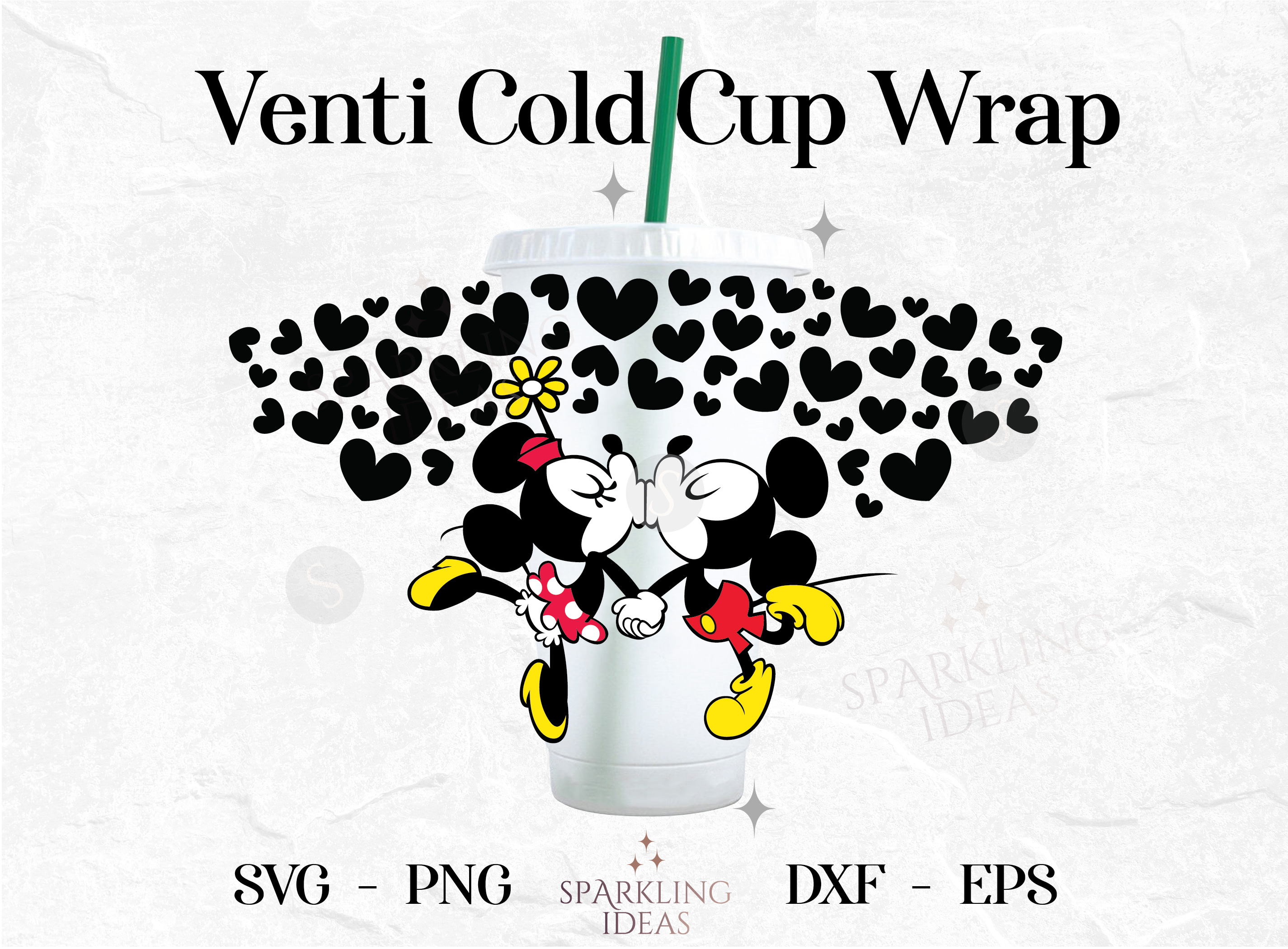 Mickey Kissing Minnie No Hole Starbucks Wrap SVG