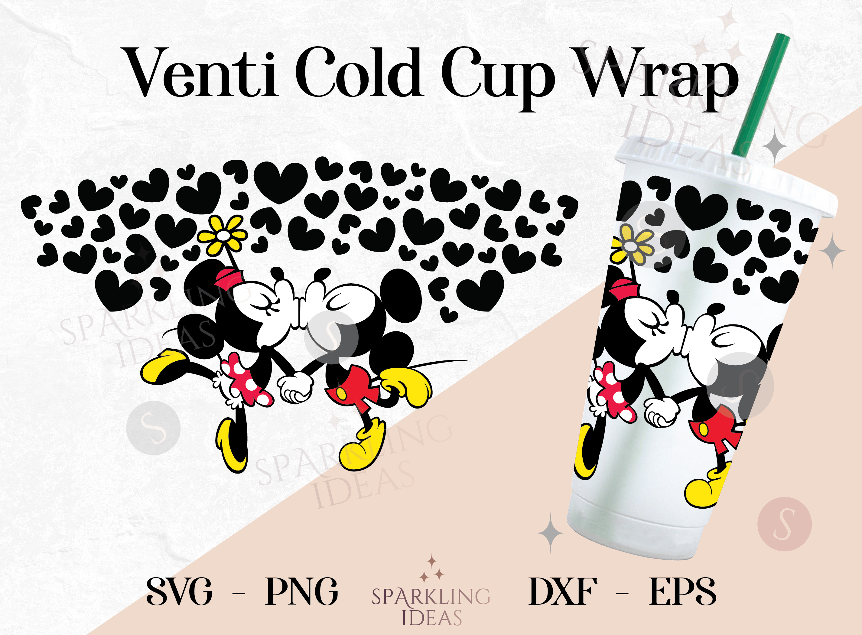 Mickey Kissing Minnie No Hole Starbucks Wrap SVG
