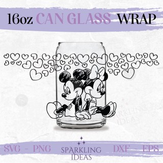 Mickey Minnie Holding Hands Libbey Can Glass Wrap 16oz SVG