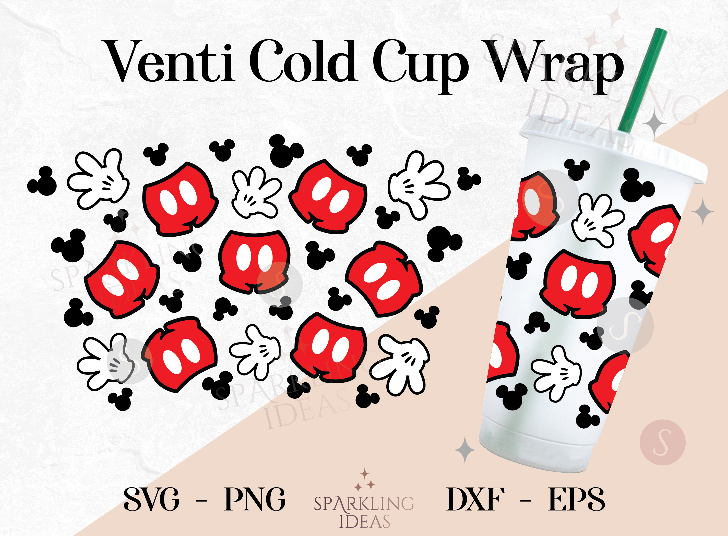 Mickey Pants Gloves No Hole Starbucks Wrap SVG