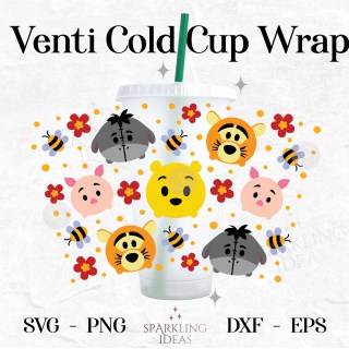 Pooh Friends Tsum Tsum No Hole Starbucks Wrap SVG