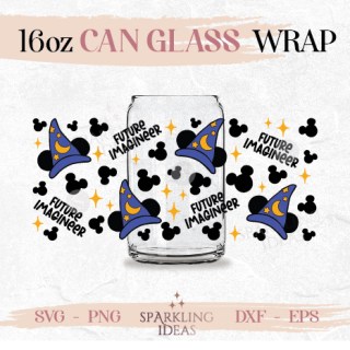 Magical Mouse Ears Sorcerer Can glass wrap SVG 16oz, Future Imagineer Glass Svg, Sorcerer Ears Hat Wrap Svg, Mouse Ears Inspired Svg