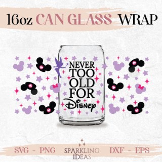 Never too Old for Magic Can glass wrap SVG 16oz, Magical Ears Libbey Glass Svg, Mouse Hat Ears Svg Wrap for Glass Can