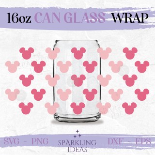 Pink Mickey Ears Libbey Can Glass Wrap 16oz SVG