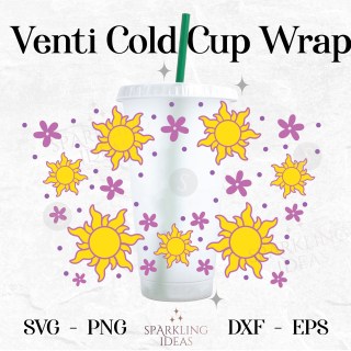 Tangled Sun SVG Wrap for Cold Cup, Tangled Inspired Cold Cup Svg, Tangled Flowers Svg