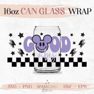 Good Vibes Libbey Glass SVG, Checkered Mouse Wrap Svg, Vintage Mouse Ears Cup Wrap, Vintage Groovy Svg