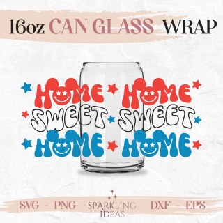 Home Sweet Home Mickey Ears Glass SVG, Mouse Ears July 4th Libbey Glass Svg, Independence Day Wrap Svg, Patriot July 4th Svg
