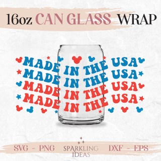 Made in the USA Can Glass SVG, Mouse Ears July 4th Glass Svg, Independence Day Wrap Svg, Patriot July 4th Svg