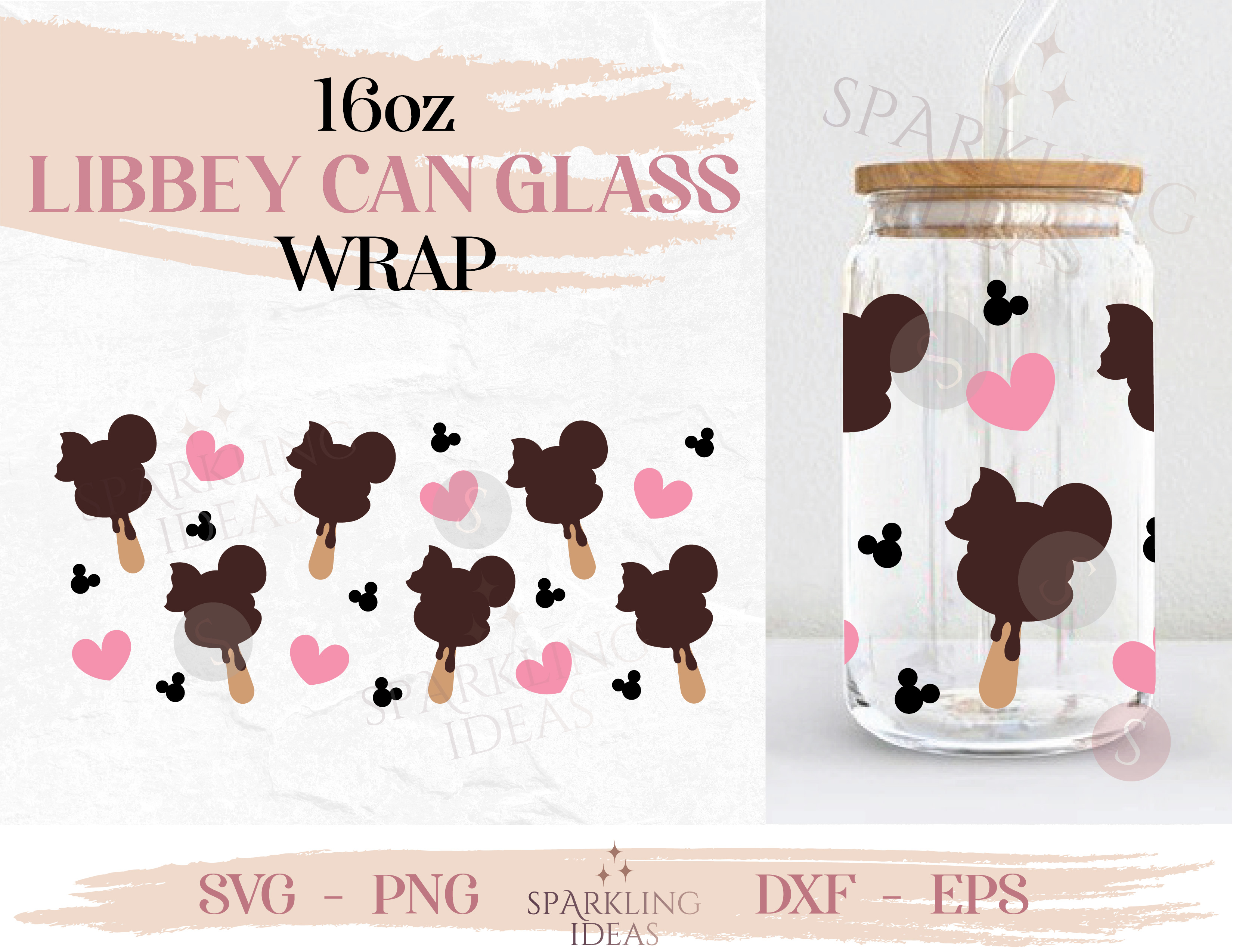 Mickey Ears Popsicles Can glass SVG 16oz, Ice Cream Love Glass Svg, Summer Snack Mouse Inspired Wrap Svg - Image 2