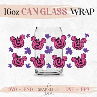 Mickey Pink Pumpkins Halloween Can wrap SVG 16oz, Pink Halloween Coffee Cup Svg, Halloween Mouse Ears Wrap svg, Pink Pumpkins svg