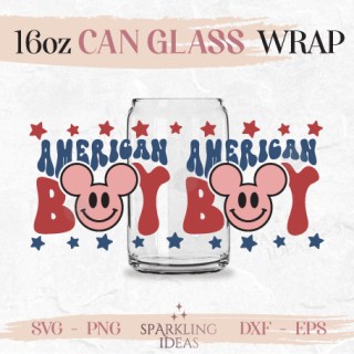 American Boy Mickey Ears Can Glass SVG, Retro American Boy Wrap Svg, Groovy American Cup Wrap, 4th of July Svg, Vintage Groovy American