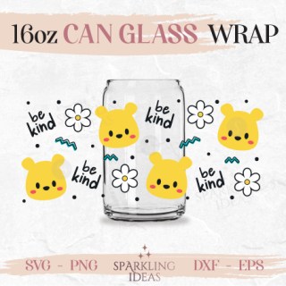 Be Kind Can glass SVG 16oz, Pooh Bear Glass Svg, Pooh Friends Glass Svg, Pooh Bear Glass Svg, Honey Bear Inspired Wrap Svg