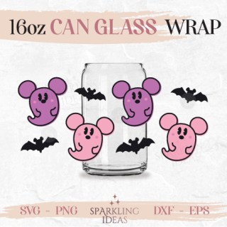 Cute Mickey Ghost Can Glass SVG 16oz, Pastel Mouse Ears Halloween Wrap Svg, Ghost Ears Cup Wrap, Pastels Spooky Halloween Svg